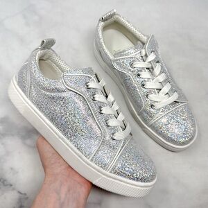 Christian Louboutin Funnyto Iridescent Glitter Leather Platform Sneaker Shoes 35